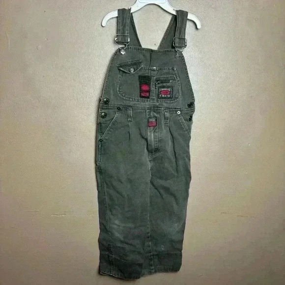 VTG Electric Kids 90s Kids Size 5 Overalls Army Green Combat Crew 100% Cotton - Picture 2 of 11